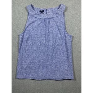 Talbots Halter Tank Top Blue White Size Large Stretch Cotton Blend Summer EUC